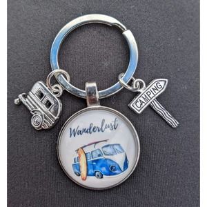 4/$20 New wanderlust travel van surfing kayaking keychain keyring cabochon dome